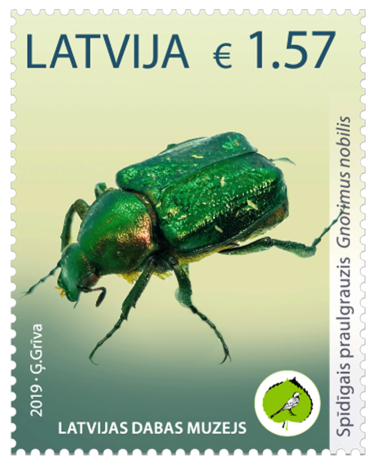 Pastmarka 1.57 € vērtībā ar zaļas vaboles (spīdīgais praulgrauzis Gnorimus nobilis) foto