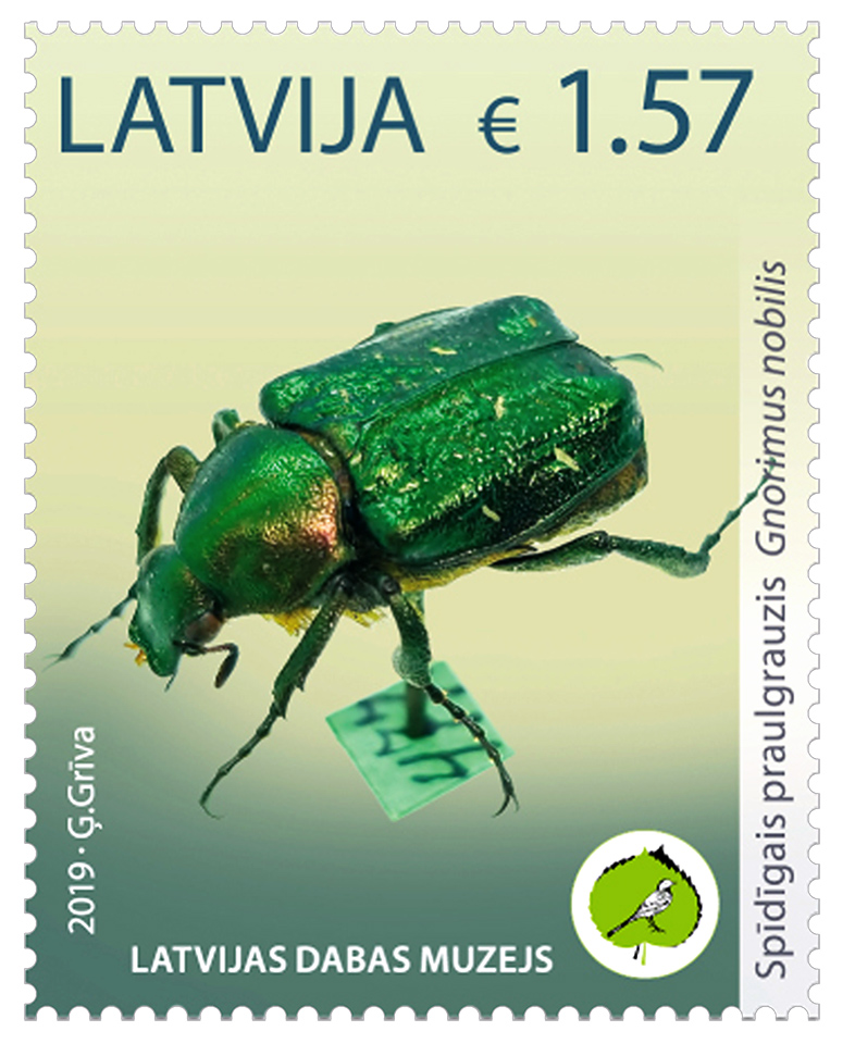 Pastmarka 1.57 € vērtībā ar zaļas vaboles (spīdīgais praulgrauzis Gnorimus nobilis) foto